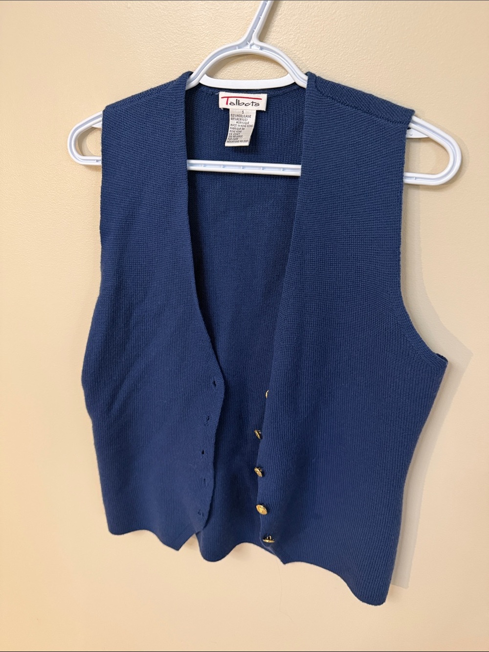 Talbots Navy Knit Sleeveless Vest with Gold Buttons